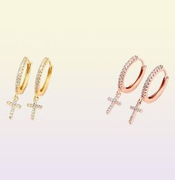 Hoop Huggie Fashion CZTop Quality Cubic Zirconia Crystal Cute Small Cross Earrings For Women Korean Wedding Trendy Jewellery F32465194316