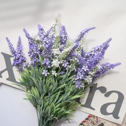 Decorative Flowers Simulation Lavender Beautifully Artificial Flower Fake Plants Plastic Bunch Flocking Touching Party Decor