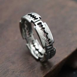 Band Rings Charming stainless steel hip-hop blade ring fashionable punk rock black silver couple male and female Q240429