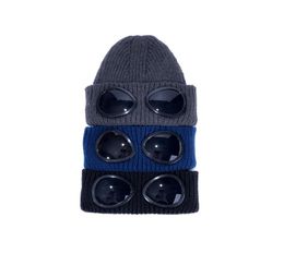 Hats two glasses goggles beanies men fall winter thick knitted skull caps outdoor sports hats women black grey5213538