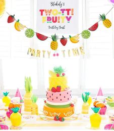 Party Decoration Fresh Summer Glitter Fruit Theme Banner For Pineapple Watermelon Bunting Birthday Hawaii Luau Tiki Decorations