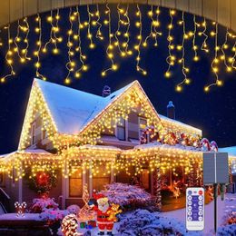 LED Solar Icicle String Lights Waterproof Christmas Decoration Curtain String Lights for Bedroom Patio Yard Garden Wedding Party 240419