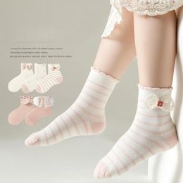 Women Socks 2024 Spring And Summer A Cotton Girls' Mesh Are Light Breathable Bow Floral Combed Children's