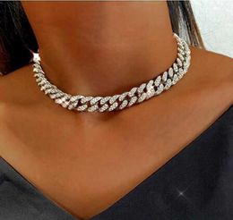 13mm Miami Cuban Link Chain Gold Silver Colour Choker Necklace for Women Iced Out Crystal Rhinestone Hip Hop Jewlery3324345