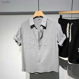 Men's T-Shirts 2024 New Summer Trendy Mens High end Versatile Polo Neck with Dark Pattern Thin Loose Casual Super Roll Short SleevesL2405