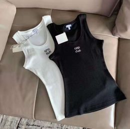 Womens Tops Tank Top T-Shirt Anagram Regular Cropped Cotton Jersey Camis Female Femme Knits Tees Designer Embroidery Knitted Vest Sport Breathable Yoga Vest Tops 55