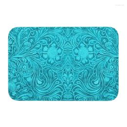 Carpets Custom Turquoise Leather Texture Look Doormat Mat Anti-Slip Embossed Floral Pattern Bathroom Kitchen Toilet Rug Carpet 40 60cm