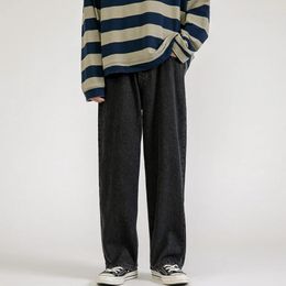 Y2K Korean Fashion Mens Baggy Jeans Classic Solid Colour Straight-leg Denim Wide-leg Pants Male Light Blue Grey Black 240426