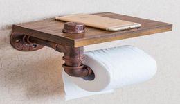 Vintage Wood Paper Holders Bathroom Shelves Industrial Retro Iron Toilet Paper Holder Bathroom el Roll Tissue Hanging Rack Wood7994618