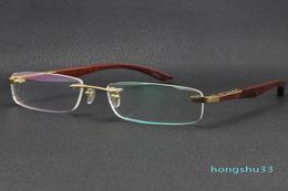 Eyewear Accessories Wood Rimless Sunglasses silver 18K gold metal gift Glasses male and female frame Size566041887