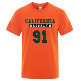 Men's T-Shirts California Brooklyn 91 Strt Letter Funny Print Tshirt Men Fashion Cotton T Clothes Casual Summer Luxury Breathable T-Shirt Y240429