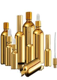 15PCS Gold Glass Essential Oil Bottles Vial Cosmetic Serum Packaging Lotion Pump Atomizer Spray Bottle Dropper Bottle 52030ML 204801016