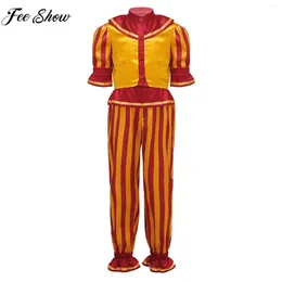 Clothing Sets Kids Halloween Clown Cosplay Costume Theme Party Masquerade Circus Roleplay Performance Clothes Half Sleeve Tops With Pants