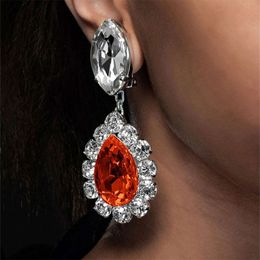 Costume Accessories Fashion Shiny Orange Rhinestone Exquisite Romantic Banquet Party Crystal Earrings Jewellery Dressing Accessories