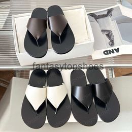 The Row designer leather fashion Womens sandals flip-flops simple TR clip toe flip-flops black white flat bottom lightweight outdoor office beach shoes 35-40 with box