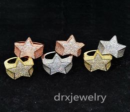 Men039s 3D STAR 14k Gold Plated Silver Plated Lab Diamond Pinky RING Gubic Zirconia Micro Pave CZ Hip Hop Copper Ring1886200