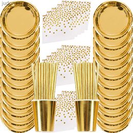 Disposable Plastic Tableware Gold theme disposable suit Paper Cuttings paper cup childrens adult birthday wedding single party decoration baby shower WX