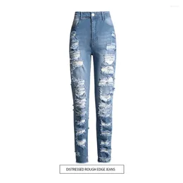 Women's Jeans 2024 Summer Fit Small Foot Slim And High Elastic Pencil For Women Worn Out Denim Pants