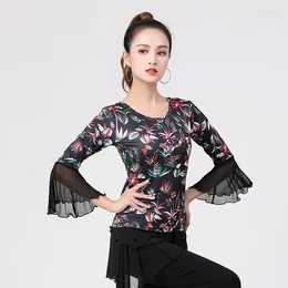 Stage Wear 2024 Printing Latin Dance Women/girls/lady Sexy Salsa Ballroom Performance Costume Tango Cha Rumba Samba Tops