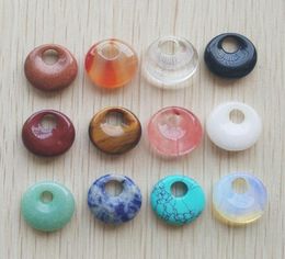 Whole 2016 New high quality Assorted natural stone gogo donut charms pendants beads 18mm for Jewellery making Whole 12pcsl4852259