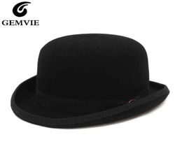 GEMVIE 4 Colours 100 Wool Felt Derby Bowler Hat For Men Women Satin Lined Fashion Party Formal Fedora Costume Magician Hat Y11188334607