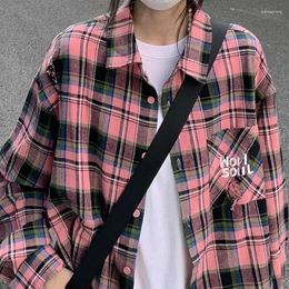 Women's Blouses XEJ Plaid Shirt For Women Korean Fashion Tunic Woman Spring Summer 2024 Oversized Long Sleeve Top Linen