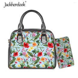 Evening Bags Jackherelook 2Pcs/set Ladies Shoulder Hawaii Floral Flowers Pattern Pu Leather Handle Bag For Females Travel Top Totes