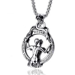 Pendant Necklaces Stainless Steel Vintage Mirror Devil Skull Punk Rock Necklace Jewellery Gift For Him With Chain6116068