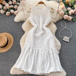 Casual Dresses SsTss Women Summer Dress 2024 Style White Black O Neck Sleeveless Loose Waist Ruffles Patchwork Female Midi