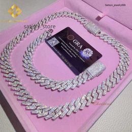 Jewellery necklace chains for men chain 15mm moissanite bracelet men silver cuban link chain pass diamond tester GRA VVS moissanite cuban necklace