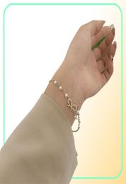 Link Chain High Quality Charm Bow Rhinestone Pearl Bracelet Bangle For Women Beads Chains Bracelets Friend Couple Jewelry4841055