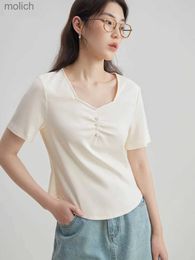 T-shirt femminile Dushu (3 colori) Summer Shuin Square Square Womens Cotton Short Short Office Front Offere