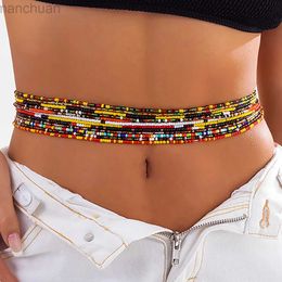 Waist Chain Belts Salircon Bohemian Mixed Color Rice Beads Beaded Adjustable Waist Chain Vintage Multi Layer Belly Chain Sexy Summer Body Jewelry d240430