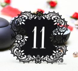 Whole 10pcsset Black Hollow Lace Table Number Table Cards from 11 to 20 Rustic Wedding Centrepieces Vintage Event Party Su80550861687745