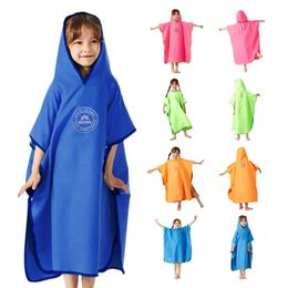 Microfiber Swim Cover-ups for Kids Hooded Bath Beach Poncho Towels Surf Poncho Quick Dry Changing Bathrobe Child Swimming Towels 240415