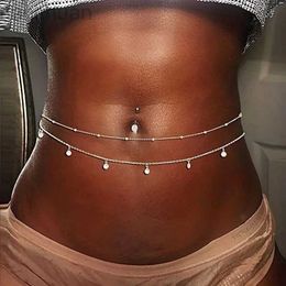 Waist Chain Belts 1pc Layered Beaded Waist Chain Beads Belly Chain Crystal Stomach Chain Rhinestone Body Jewellery Accessories for Women and Girls d240430