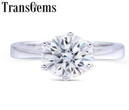 Transgems Center 2ct 8mm F Color Moisssanite 14k 585 White Gold Six Prong Wedding Emgaement Ring Gold For Women Wedding Y190612034148713