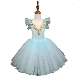 Stage Wear Girls Professional Ballet Tutu Long Dress Kids White Swan Performance Dance Ballerina Costume Child Outfits