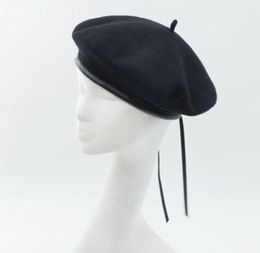 Berets Korean Style Black Wool Beret Ladies Painter Artist Hats Adjustable Caps Chapeau9569073