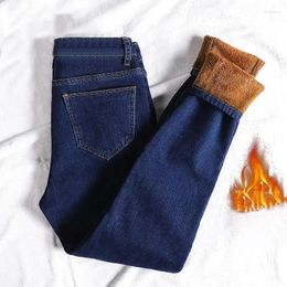 Women's Jeans Thick Cowboy Leggings Pencil Pants Zipper Button Slim Stretch Vintage Denim Trousers Autumn Winter High Waist Women