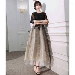 Party Dresses Flare Short Sleeve Black Fairy Lace Dress Beautiful Lady Normal Luxury Formal Sexy Evening For Women