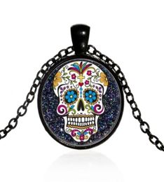 Pendant Necklaces Mexican Sugar Skull Day Of The Dead Necklace Black Chain Skeleton Glass Jewelry Classic XL15265710288436492