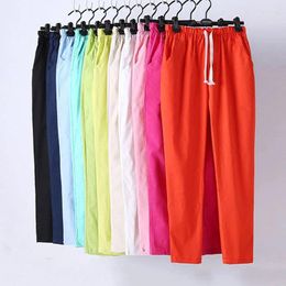 Women's Pants Womens Autumn/Summer Harem Cotton Linen Solid Elastic Waist Candy Colours Trousers Soft High Quality For Female Ladys