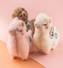 Keychains 667E Cute Keychain Soft Cotton Standing Alpaca Shape Key Rings Chain Bag Jewellery Charm Pendant Purse Chains Accessories6566186