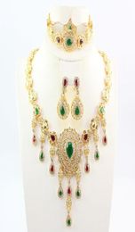 Zircon Gem Crystal Wedding Dress Accessories Costume Women Party Gold Color African Beads Necklace Tassel Jewelry Sets CX2008089906446