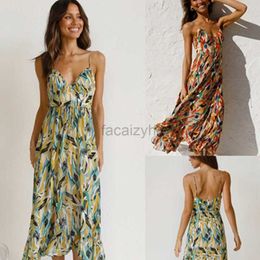 Basic Casual Dresses Designer Dress Summer New Women's Printed Wooden Ear Edge Sling Dress
