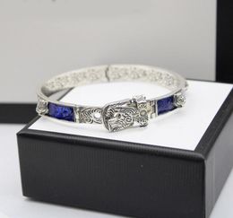 925 Sterling Silver Tiger Head Blue Enamel Couple Bracelet Men And Women Luxury Brand Exquisite Fashion Retro Charm Jewellery Gift4902502