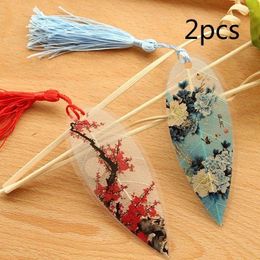 2Pcs Creative Classical Elegance Tassel Bookmark Chinese Wind Natural Collectibles Leaves Vein Bookmarks School Stationery