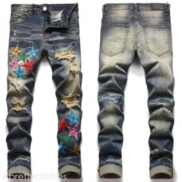 Amirir Jeans Amirir Jeans European Trend Jean Letter Star Jean Men Embroidery Patchwork Ripped Jeans Trend Brand Motorcycle Pant Mens Skinny Jeans 268