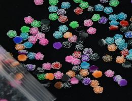 Nail Art Decorations Resin Rose Flower100 Pcs 6mm 12 Colors Flowers Cabochons Cameo Base Setting 3d Turquoise Decor8981065